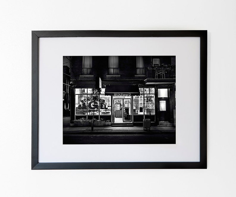 Saint-Viateur Bagel Shop Quirky Montreal Black & White Art Print with Mat, 11x14 in or 8x10 in image 1