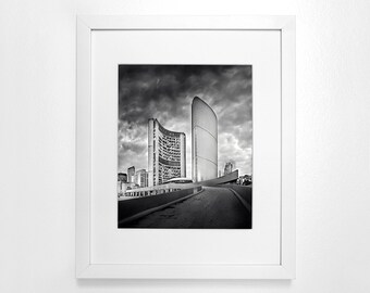 Toronto City Hall - Elegant Black & White Art Print with Mat, 11x14 in or 8x10 in.