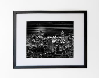 Montreal Nightscape - Stunning Black & White Matted Art Print - 11 x 14 in or 8 x 10 in
