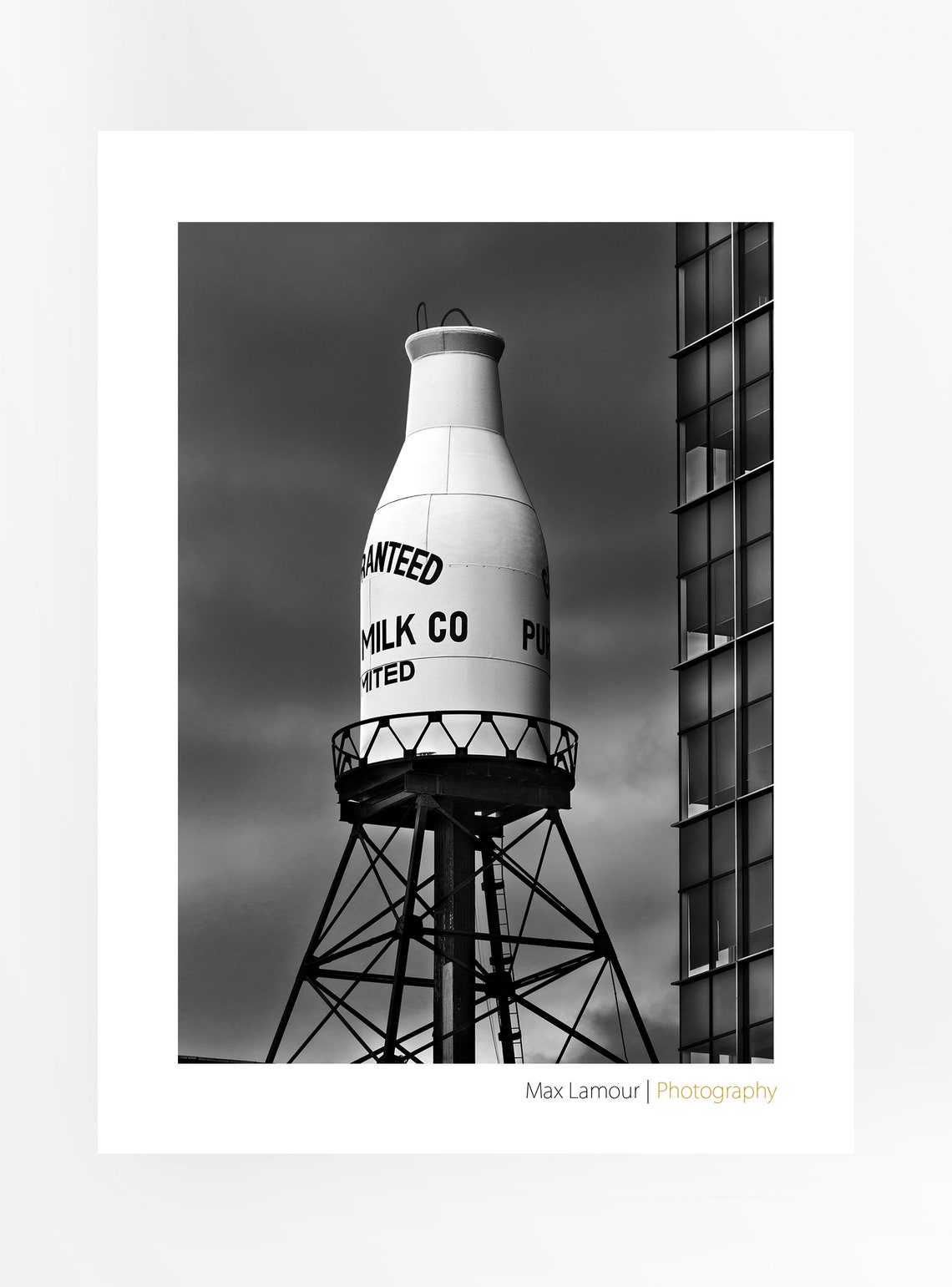 Guaranteed Pure Milk Bottle Poetic Montreal, B&W Fineart Print With