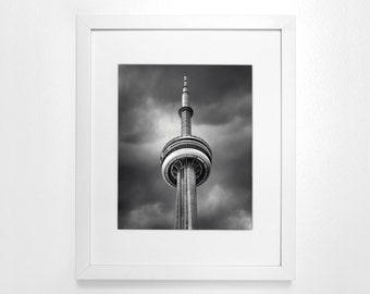 CN Tower - Iconic Toronto - Black & White Art Print with Mat, 11x14 in or 8x10 in.