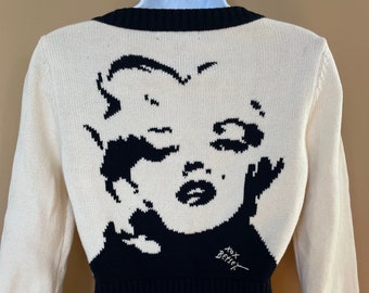 VINTAGE Betsey Johnson Marilyn Monroe cardigan sweater women's size M/L black and white