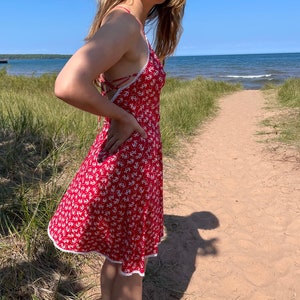 VINTAGE Betsey Johnson, sweet summer dress, red with white nautical pattern image 3