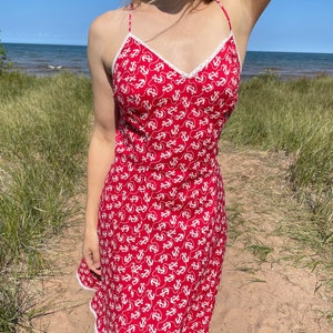 VINTAGE Betsey Johnson, sweet summer dress, red with white nautical pattern image 2