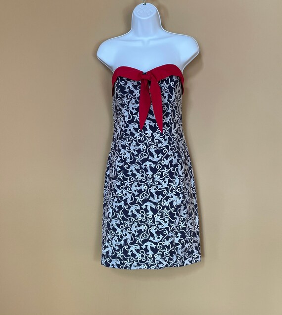 RETRO Y2K Betsey Johnson Sailor Dress Blue With White Anchors and Red Collar and Strapless or With Halter - Etsy RETRO Y2K Betsey Johnson Sailor Dress Blue With White Anchors and Red Collar and Strapless or With Halter - Etsy