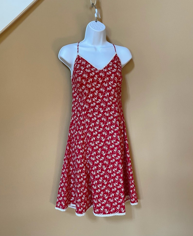 VINTAGE Betsey Johnson, sweet summer dress, red with white nautical pattern image 5