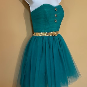 RETRO y2k Betsey Johnson tutu cupcake turquoise with gold belt short strapless