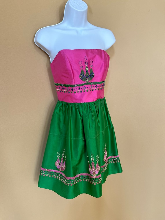 Vintage Betsey Johnson Pink and Green Sari Style Dress - Etsy Israel