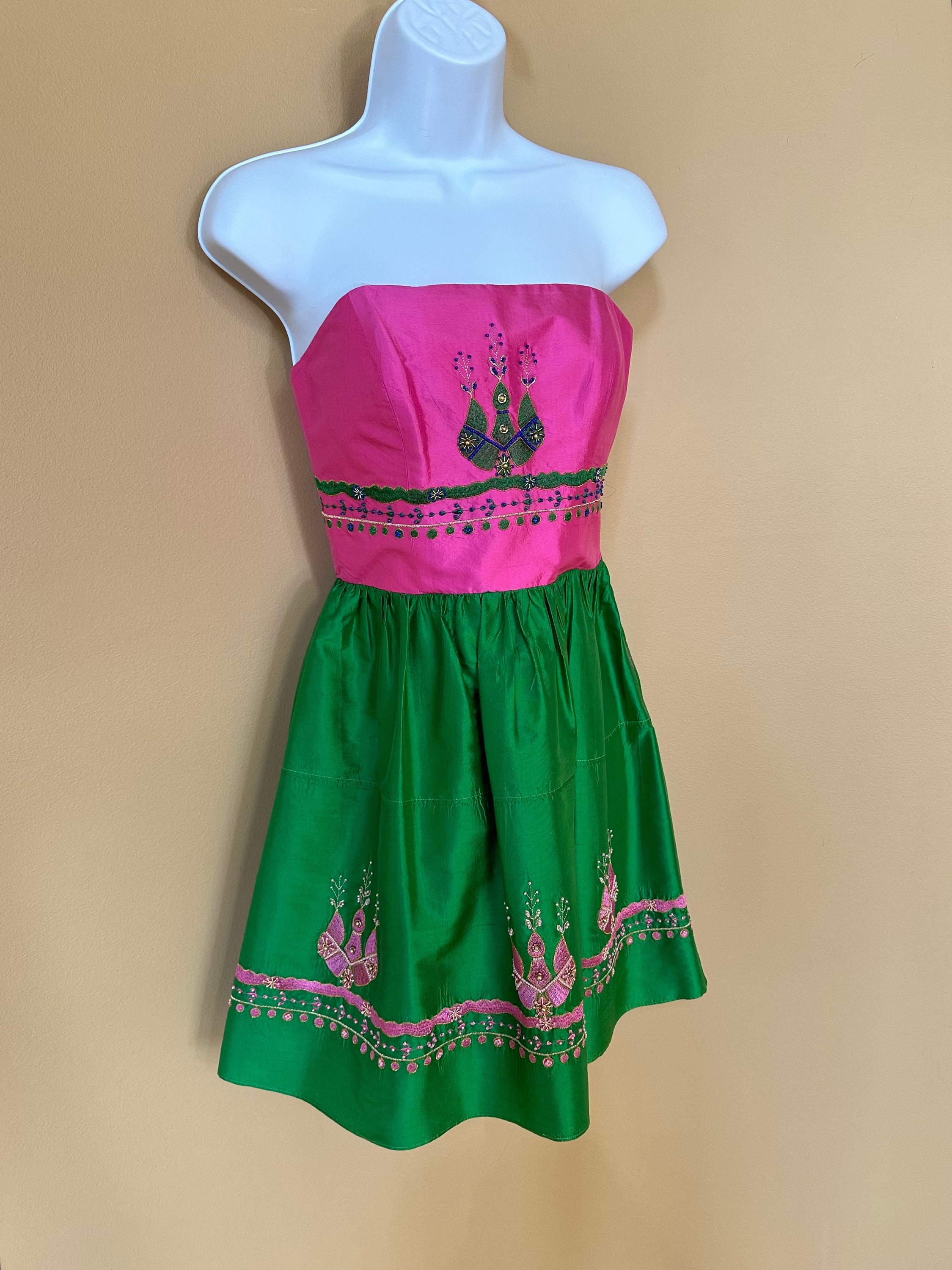 Vintage Betsey Johnson Pink and Green Sari Style Dress - Etsy