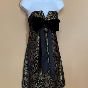 VINTAGE Betsey Johnson shimmering gold and black party dress with bow