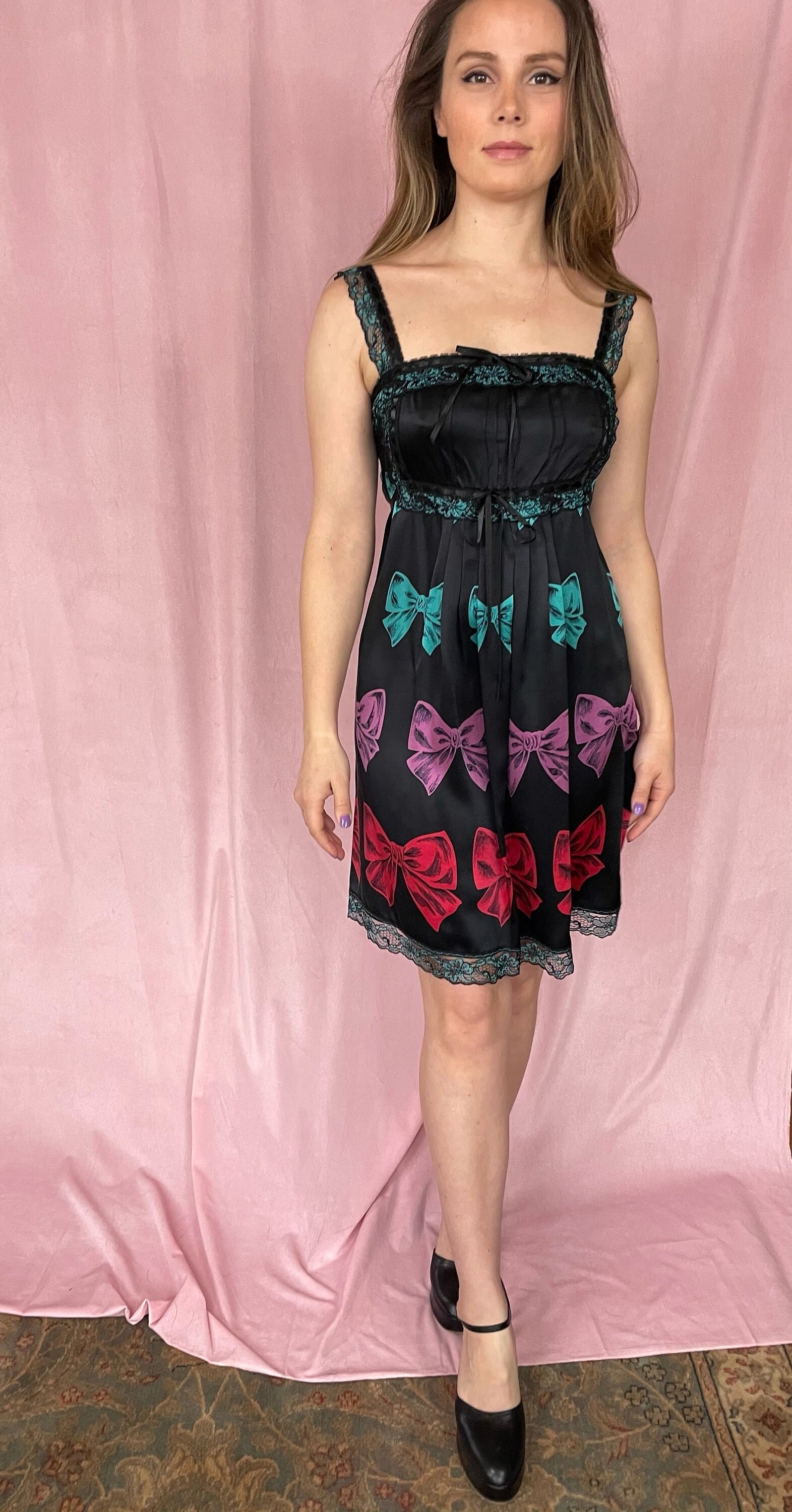 betsey johnson black butterfly dress Vintage Betsey Johnson Little Black Dress with Flowers // Size S main image 1