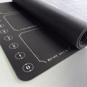 Minimal Riftbound playmat for TCG players, 24x14 inch card game mat with zone layout and 7 color options for organized tabletop play.
