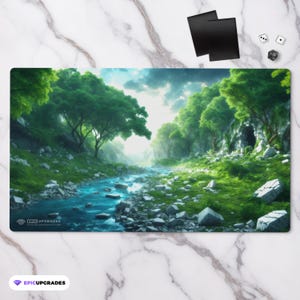 Tapete de juego Bant Triome - Serie Fantasy Land / 24" x 14" Magic the Gathering Verde Blanco Azul Commander Ilustración de jugador MTG Regalo