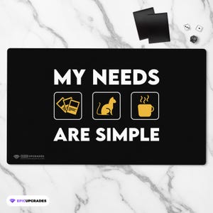 magic the gathering themed playmat 14 by 24 inches. my needs are simple - collect, cats, coffee humor funny card mat