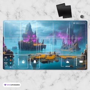 Sorcery Contested Realm Compatible Playmat – 24x14” Tracking, Grid, and Deck Zones Fantasy Art Card Mat