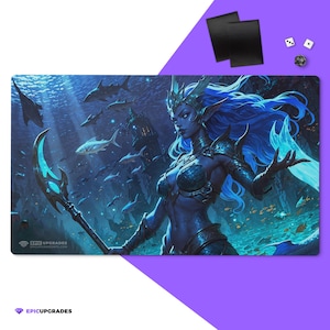 Tapete de juego de tritones / 24" x 14" con ilustraciones inspiradas en Magic the Gathering, tapete para cartas MTG, regalo TCG