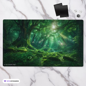 Forest Playmat - Fantasy Land Series | 24&quot;x14&quot; Magic the Gathering Green Player Artwork  MTG Play Mat