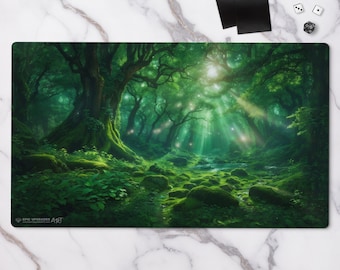 Forest Playmat - Fantasy Land Series | 24"x14" Magic the Gathering Green Player Artwork  MTG Play Mat