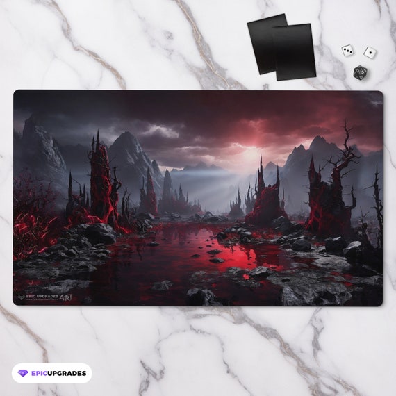 Bloodstained Mire Reimagined Playmat - Fantasy Land Series | 24"x14" Rakdos Magic the Gathering Red Black Player Artwork  MTG Gift