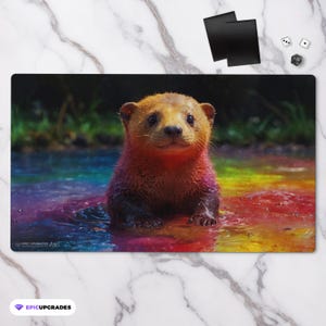 May include: A colorful rainbow otter play mat with a cute otter in the center. The mat is made of high-quality, durable materials and is perfect for any game night.