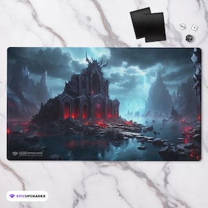 Grixis Triome Playmat - Fantasy Land Series | 24&quot;x14&quot; Magic the Gathering Red Black Blue Commander Player Artwork MTG Gift