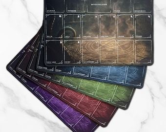 Arkham Horror Card Game Player Mat – 17x11” LCG Investigator Game Mat with Deck Zones – 5 Colors Options – Non-Slip Stitched Edges Playmat