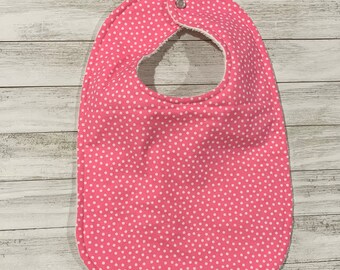 Pink with White Polka Dots Bib with Terry Cloth Back/Small 0-6 Months