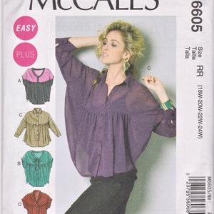 McCall's Uncut Top Pattern M6605 Sizes 18W-20W-22W-24W