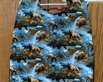 Reversible Adult Bib - Bear Wildlife Print/Matching Black Print