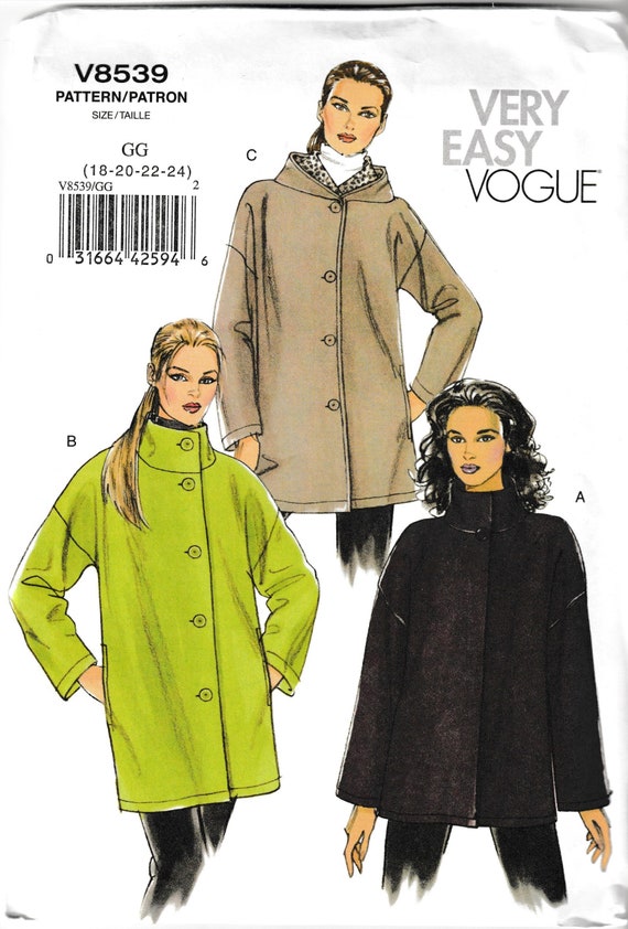 Vogue Uncut Jacket Pattern V8539 Sizes 18/20/22/24 | Etsy