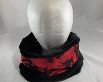 Plaid Reindeer Cowl Scarf - Neckwarmer - Snood