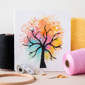 Tree Cross Stitch Pattern | Rainbow Cross Stitch | Floral Cross Stitch | Nursery Cross Stitch | Beginners Stitch | Cross Stitch PDF