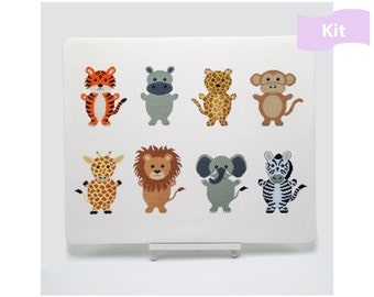 Safari Animals Cross Stitch Kit | Baby Cross Stitch | Nursery Cross Stitch | Modern Cross Stitch | Beginners Cross Stitch | Embroidery Kit