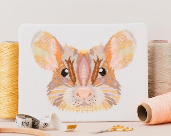 Mandala Mouse Cross Stitch Kit | Geometric Sewing Project | Animal Embroidery for Beginners & Intermediate | Woodland Animal Needlecraft