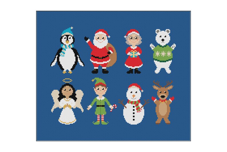 Christmas Characters Cross Stitch Pattern Xmas Cross Stitch Festive Cross Stitch Holiday Cross Stitch Santa Cross Stitch PDF image 2