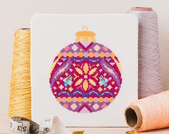 Mandala Bauble Cross Stitch Pattern | Geometric Sewing Project | Modern Embroidery for Beginners & Intermediate | DIY Christmas Needlecraft