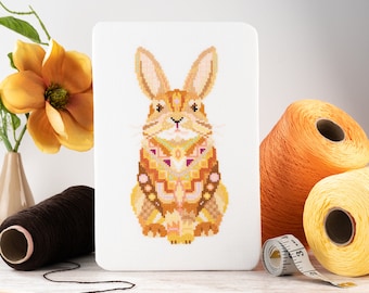 Rabbit Cross Stitch Kit | Mandala Cross Stitch | Animal Cross Stitch | Bunny Craft Kit | Beginners Cross Stitch | Easy Embroidery Kit