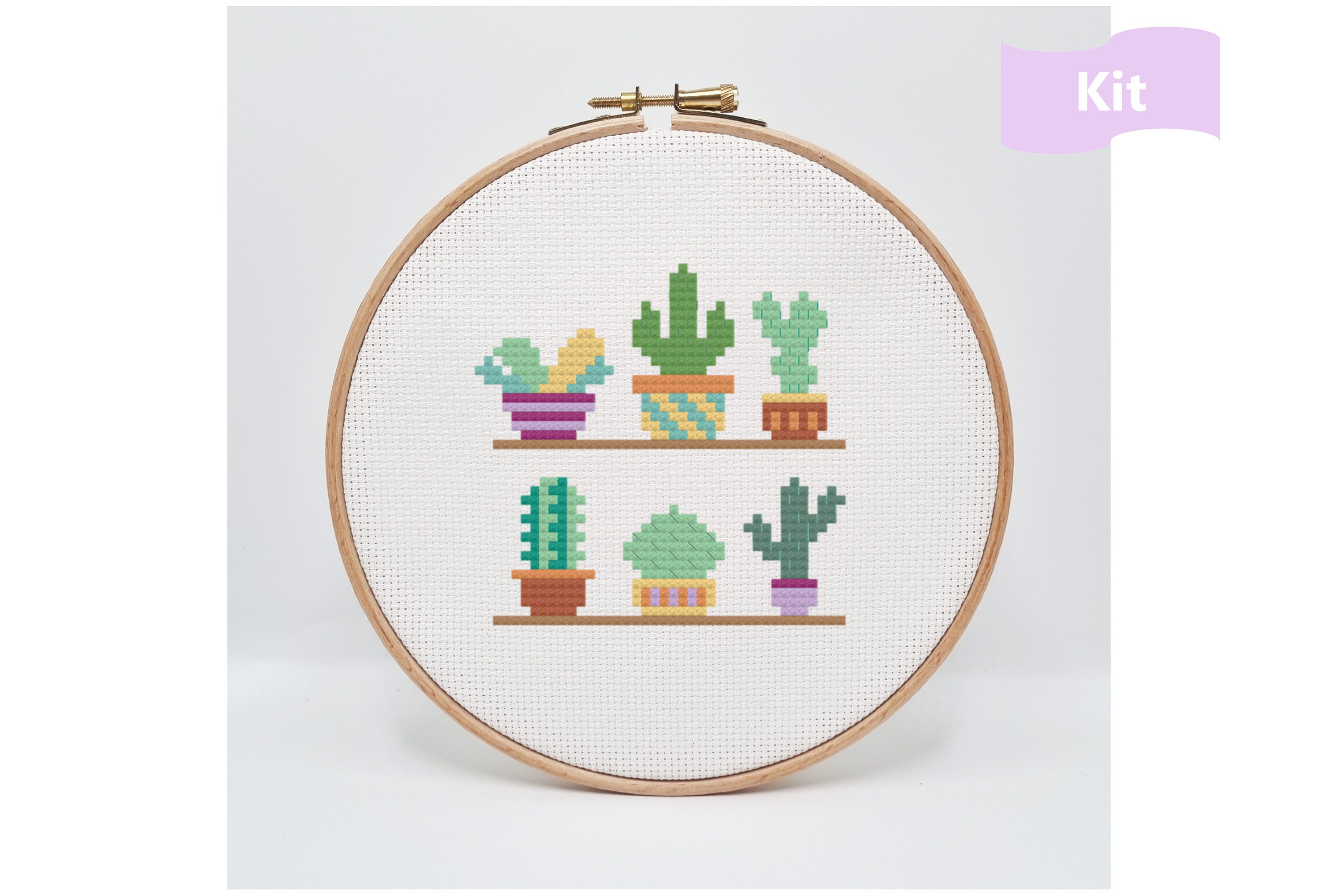 Mini Cactus Cross Stitch Kit, Mini Embroidery Hoop, Succulent Cross Stitch,  First Cross Stitch Kit, Cactus Easy Cross Stitch Kit for Kids 