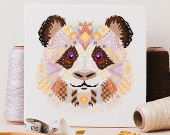 Mandala Panda Cross Stitch Pattern | Geometric Sewing Project | Animal Embroidery for Beginners & Intermediate | DIY Woodland Needlecraft