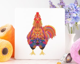 Mandala Rooster Cross Stitch Pattern | Geometric Sewing Project | Animal Embroidery for Beginners & Intermediate | DIY Farm Needlecraft