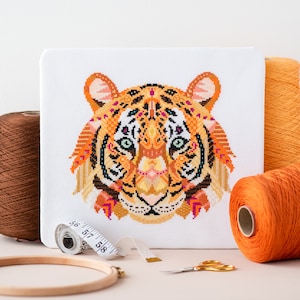 Mandala Tiger Cross Stitch Pattern | Geometric Cross Stitch | Animal Cross Stitch | Beginners Cross Stitch | Fun Safari Embroidery PDF