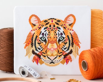 Mandala Tiger Cross Stitch Pattern | Geometric Cross Stitch | Animal Cross Stitch | Beginners Cross Stitch | Fun Safari Embroidery PDF