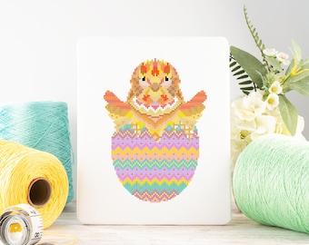 Mandala Easter Chick Cross Stitch Pattern | Geometric Sewing Project | Animal Embroidery for Beginners & Intermediate | DIY Bird Needlecraft