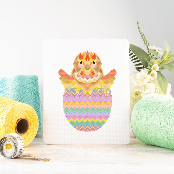 Mandala Easter Chick Cross Stitch Pattern | Geometric Sewing Project | Animal Embroidery for Beginners & Intermediate | DIY Bird Needlecraft