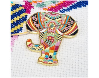 Mandala Elephant Needle Minder | Enamel Needle Minder | Magnetic Needle Minder | Cross Stitch Gift | Sewing Accessory | Elephant Gift