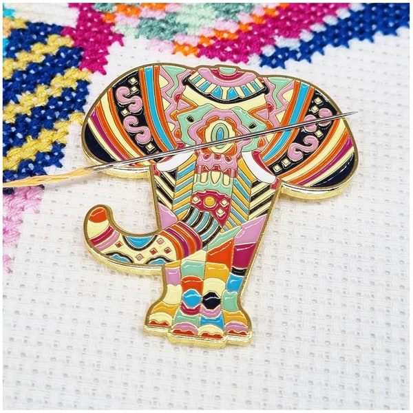 Mandala Elephant Needle Minder | Enamel Needle Minder | Magnetic Needle Minder | Cross Stitch Gift | Sewing Accessory | Elephant Gift