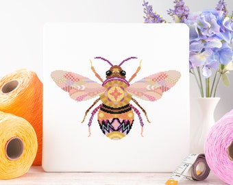 Mandala Bee Cross Stitch Kit | Geometric Cross Stitch | Animal Cross Stitch | Beginners Cross Stitch | Insect Embroidery Craft