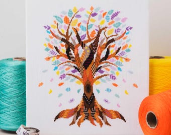 Mandala Tree Cross Stitch Kit | Colourful Geometric Embroidery | Floral Sewing Project for Beginners & Intermediate | DIY Craft Kit