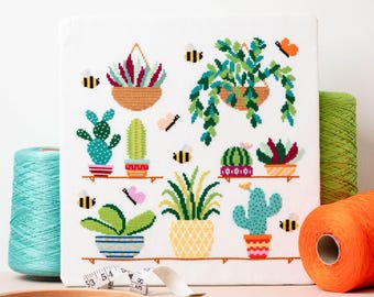 サボテンのクロスステッチキット、ククティ多肉植物の刺繍、室内装飾