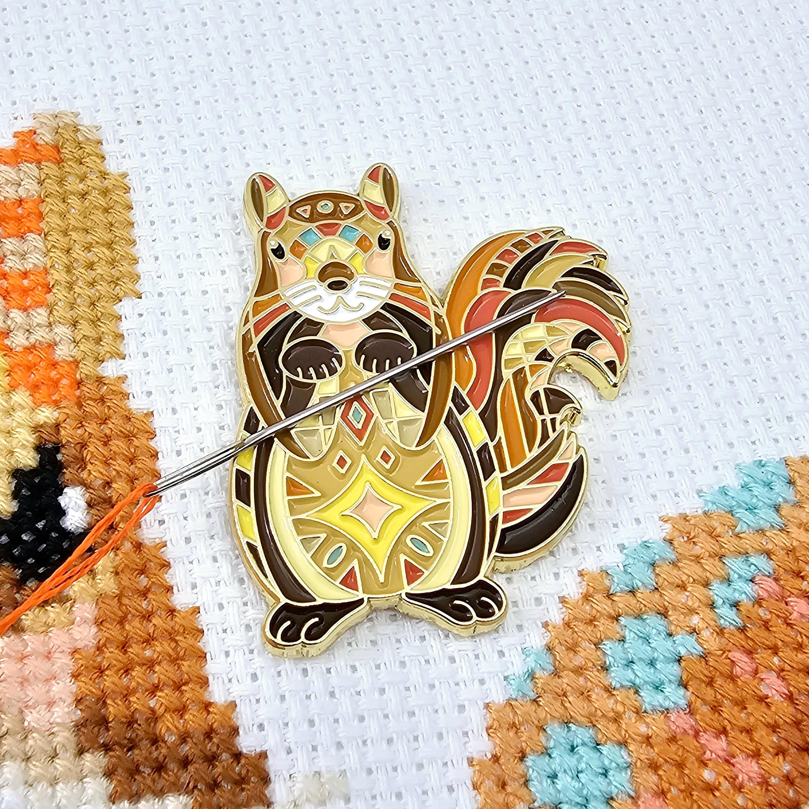 Mandala Squirrel Magnetic Needle Minder | Animal Needle Keeper | Needlepoint Notion | Cross Stitch Gift | Sewing Embroidery Accessory